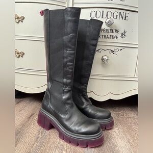 Steve Madden creeper Black and Burgundy Over the Knee Boots